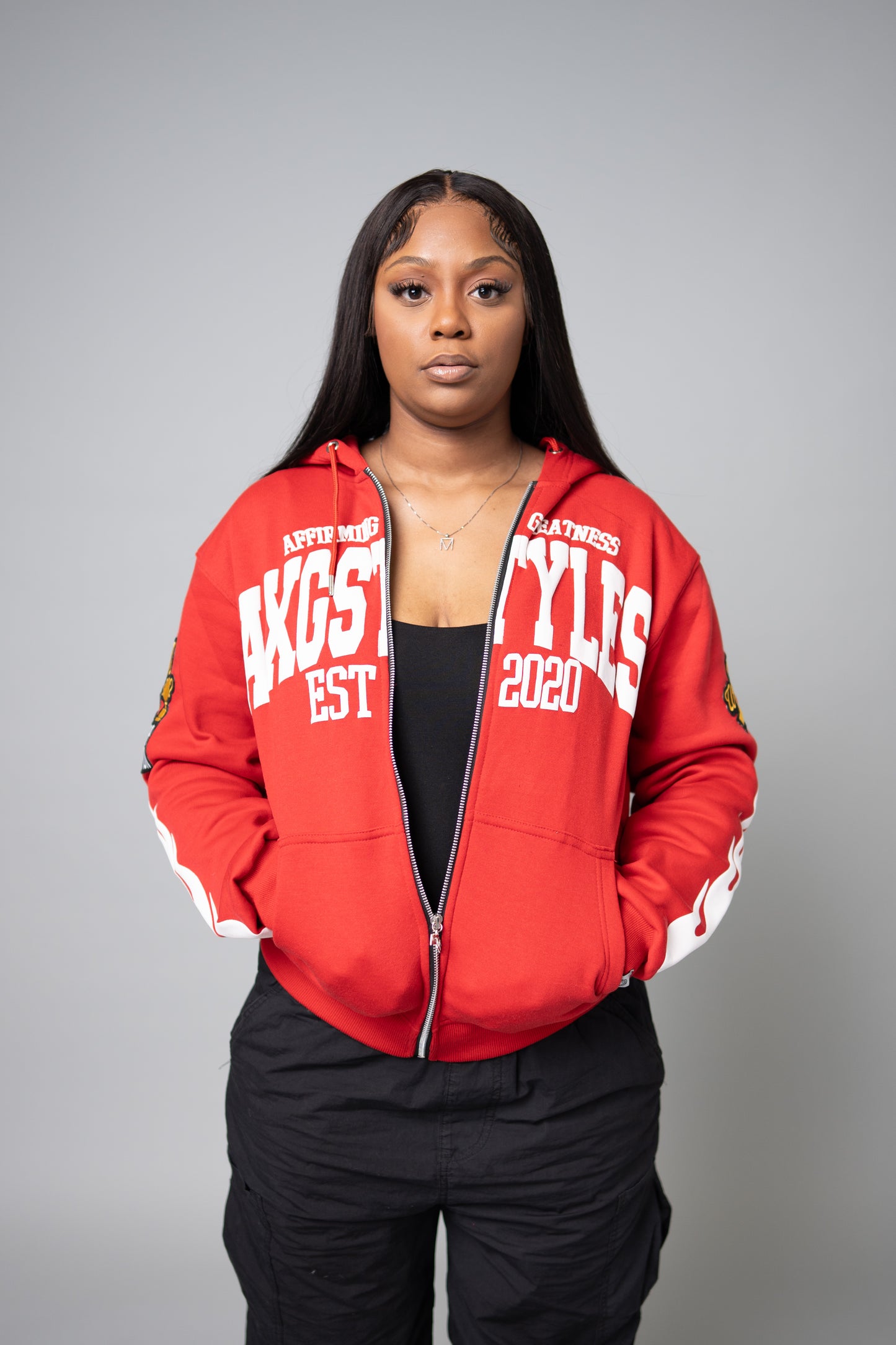 "TRUST IN YOURSELF/FLAME ON" HOODIES (RED/WHITE)