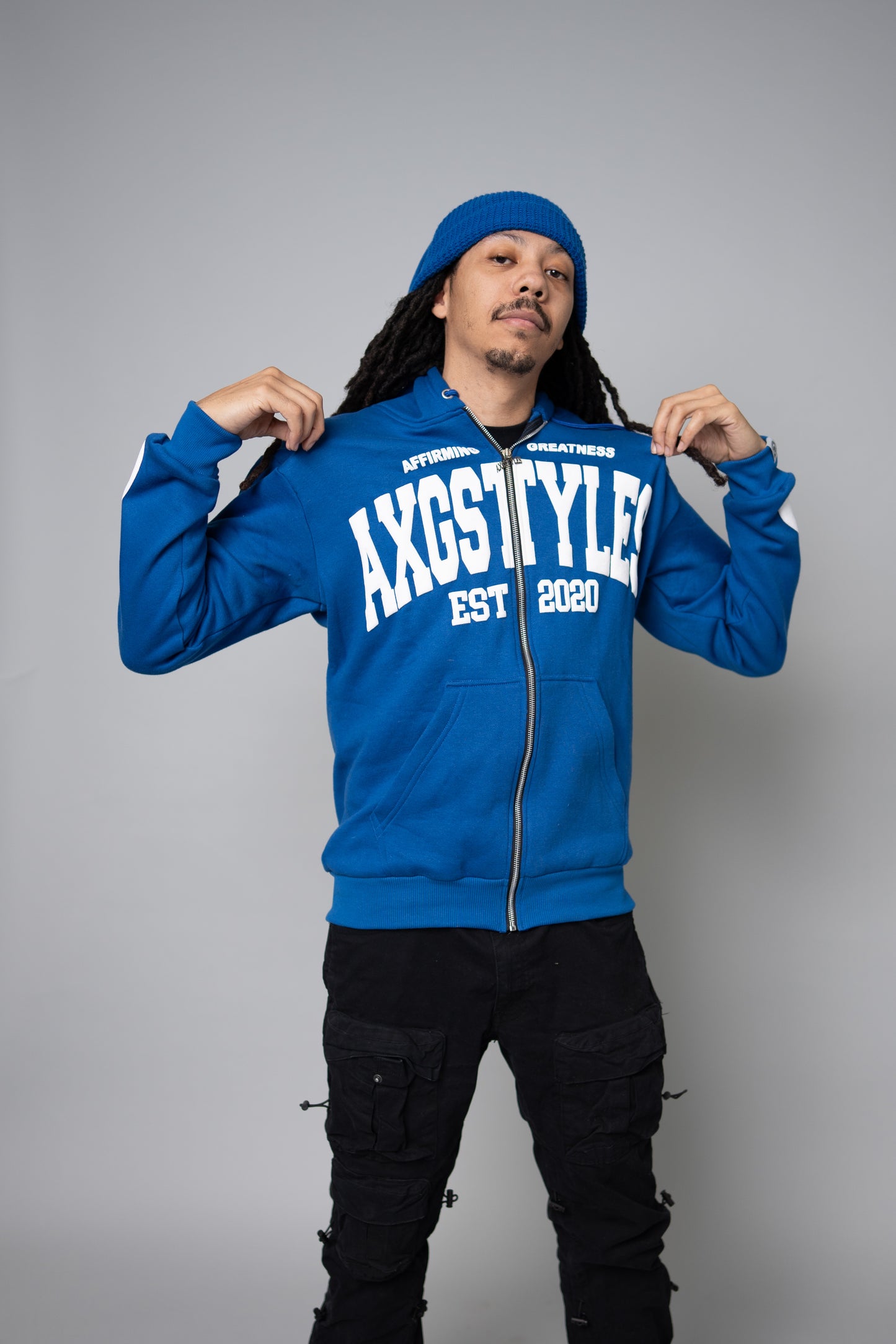 "TRUST IN YOURSELF/FLAME ON" HOODIES (BLUE/WHITE)